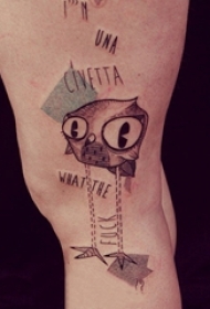 男生腿部黑色点刺几何线条创意小动物小鸟纹身图片