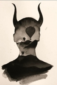 多款黑灰素描点刺技巧描绘的创意经典文艺风景纹身手稿