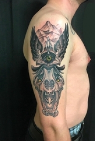 男生手臂上黑灰素描点刺技巧霸气老鹰纹身图片