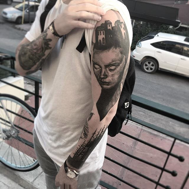 多款黑色线条素描创意精美别致的抽象肖像纹身图案