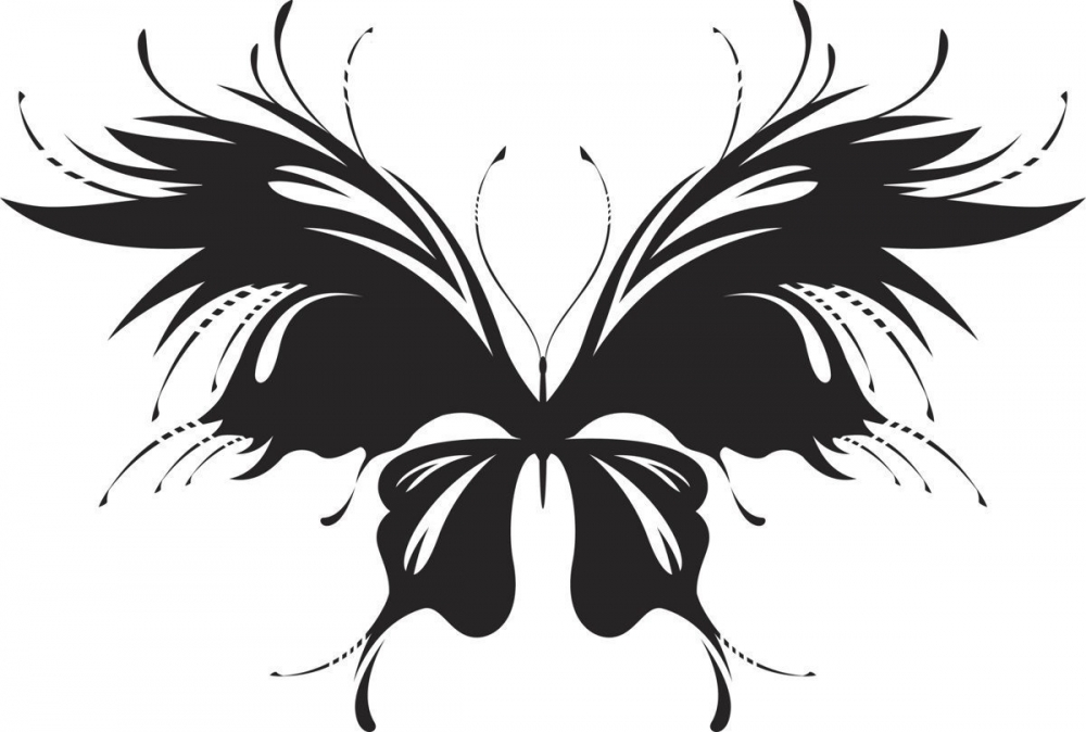 黑灰素描描绘的创意文艺蝴蝶纹身手稿