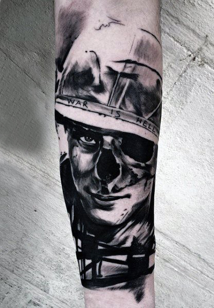 多款黑灰素描点刺技巧创意经典霸气战争元素纹身图案