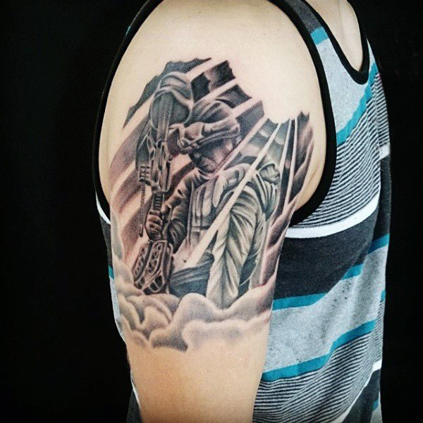 多款黑灰素描点刺技巧创意经典霸气战争元素纹身图案