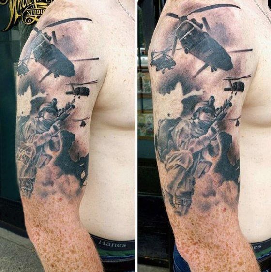 多款黑灰素描点刺技巧创意经典霸气战争元素纹身图案