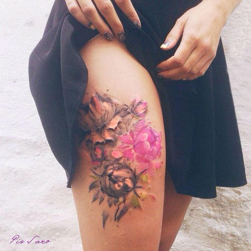 绚烂夺目的彩绘渐变简单线条小清新植物花朵纹身图案