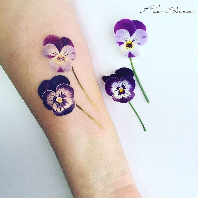 绚烂夺目的彩绘渐变简单线条小清新植物花朵纹身图案