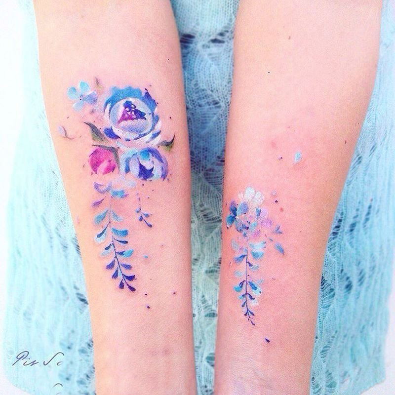 绚烂夺目的彩绘渐变简单线条小清新植物花朵纹身图案