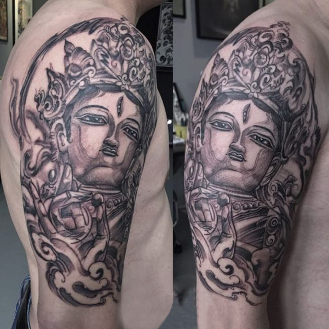 多款黑灰素描点刺技巧经典精致弥勒佛纹身图案