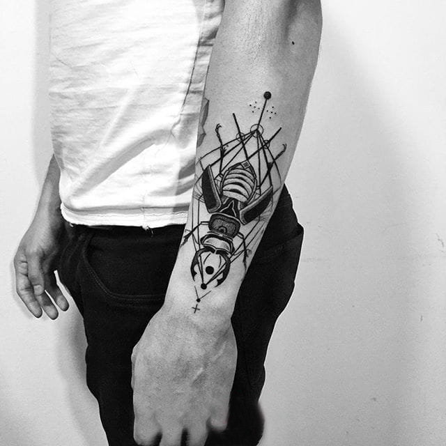 关于黑灰素描点刺技巧创意简单线条几何元素纹身图案