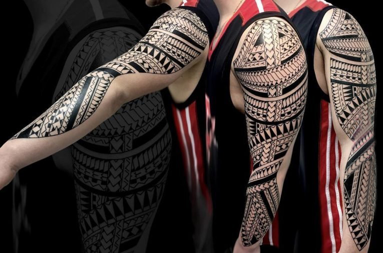 多款黑灰素描点刺技巧几何元素创意霸气部落图腾纹身图案