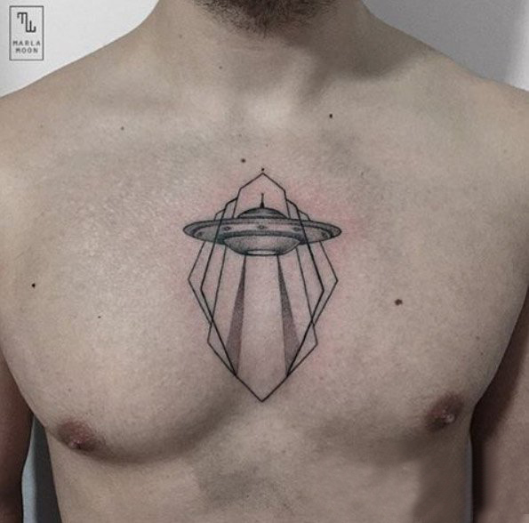 多款黑色线条素描创意有趣宇宙飞碟纹身图案