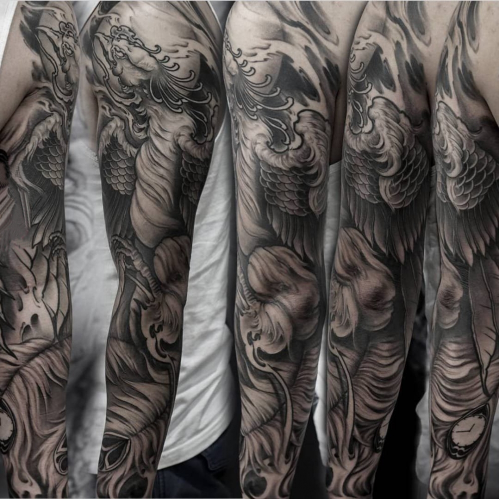 多款黑灰素描点刺技巧创意大面积霸气纹身图案