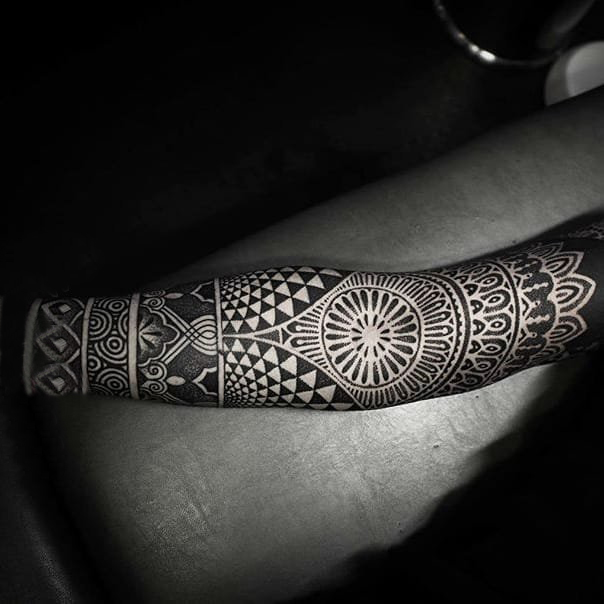 多款手臂上的黑色线条素描创意文艺唯美梵花花纹花臂纹身图案