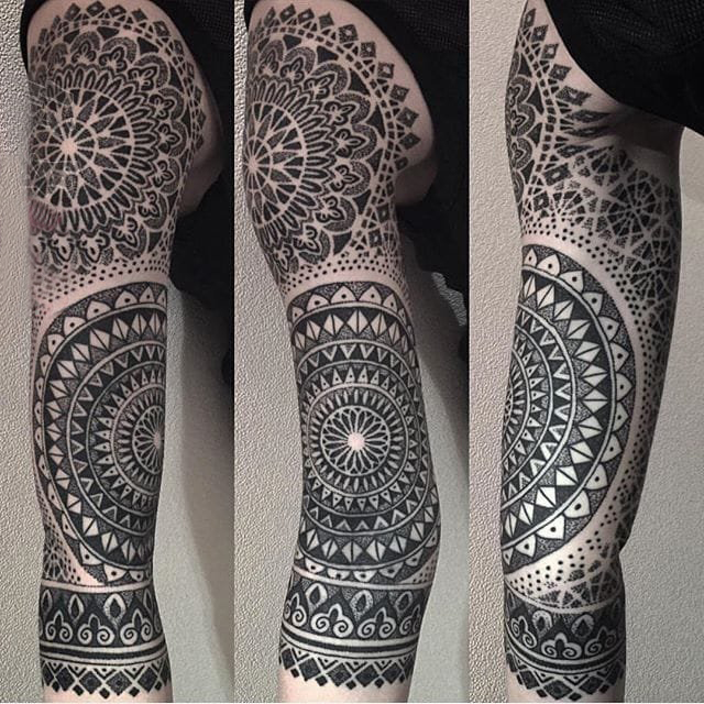 多款手臂上的黑色线条素描创意文艺唯美梵花花纹花臂纹身图案