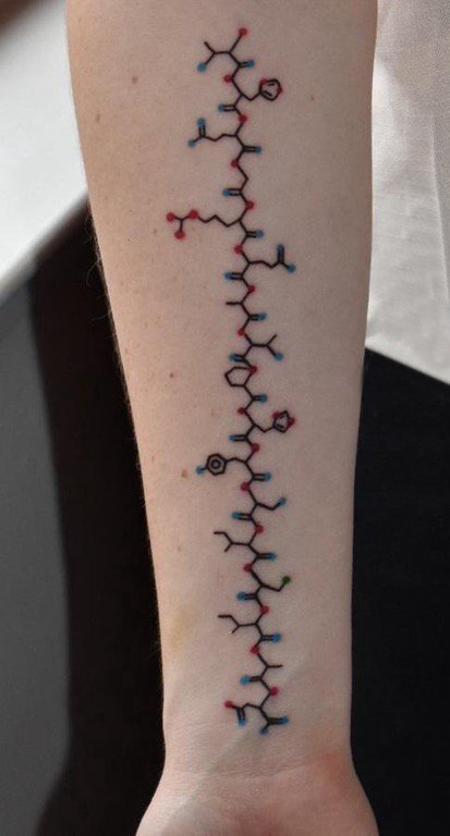 男生手臂上黑色线条几何元素符号纹身图片