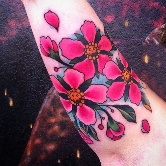 多款彩绘水彩素描文艺唯美樱花纹身图案