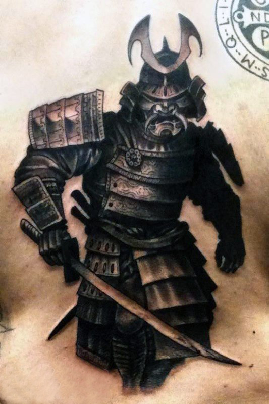 多款黑灰素描点刺技巧霸气精致武士纹身图案