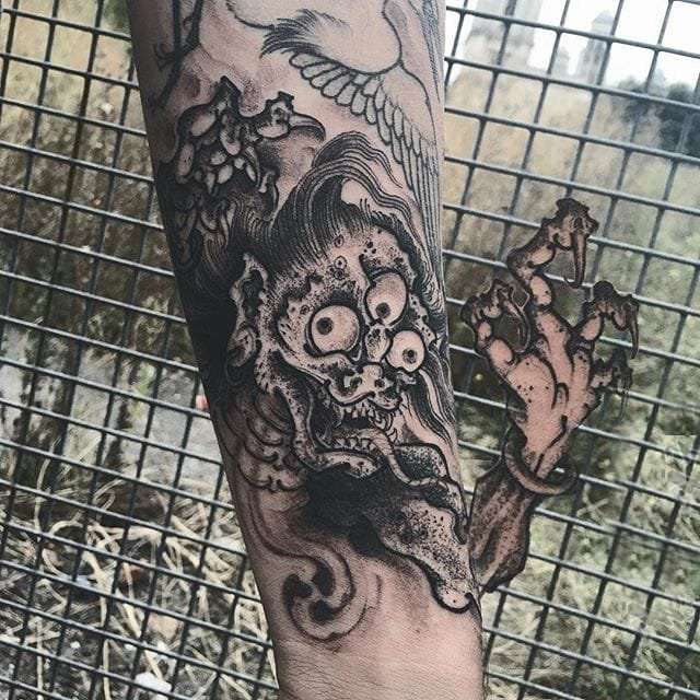 多款黑灰素描点刺技巧创意经典日本传统图腾纹身图案