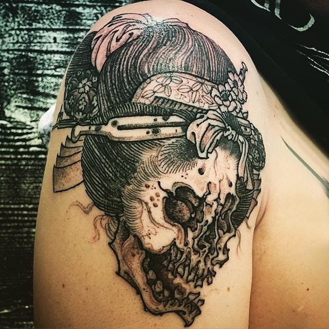 多款黑灰素描点刺技巧创意经典日本传统图腾纹身图案