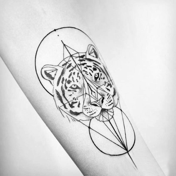 多款黑色线条素描点刺技巧几何元素霸气老虎动物纹身图案