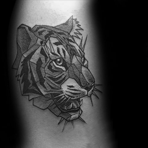 多款黑色线条素描点刺技巧几何元素霸气老虎动物纹身图案