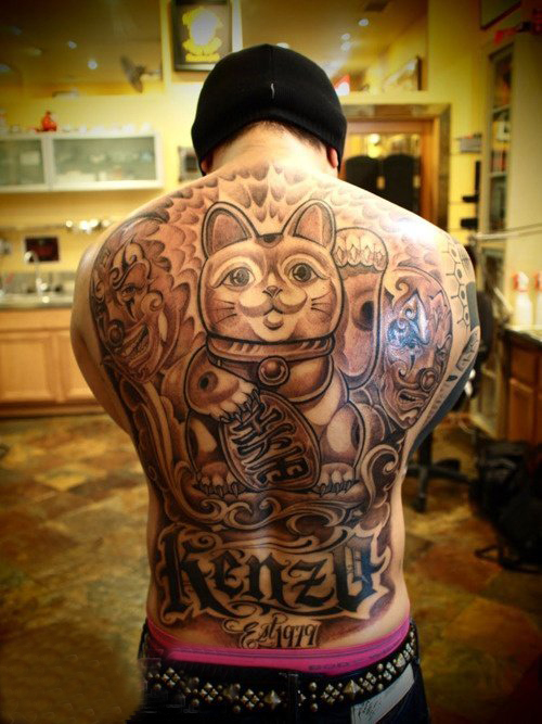 多款男生背部线条素描霸气大面积满背纹身图案