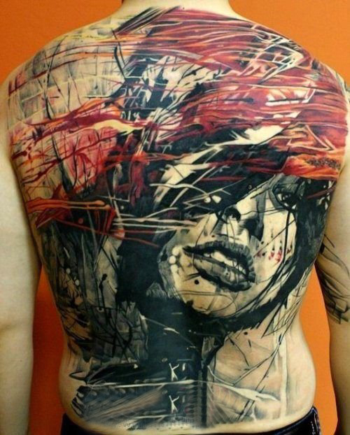 多款男生背部线条素描霸气大面积满背纹身图案