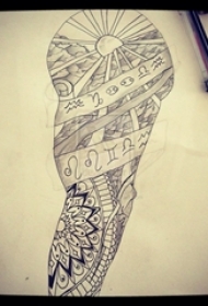 黑色线条素描唯美梵花花臂纹身手稿