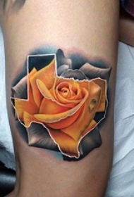 女生大腿上彩绘水彩素描文艺唯美精致花朵纹身图片