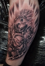 男生小腿上黑灰素描点刺技巧创意霸气卡通纹身图片