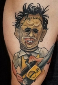 男生大臂上彩绘简单抽象线条创意人物肖像纹身图片