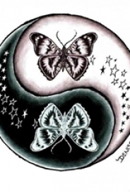 黑灰素描文艺唯美蝴蝶阴阳八卦纹身手稿