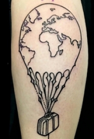 女生小腿上黑色几何抽象线条热气球纹身图片