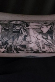 男生手臂上黑灰点刺几何抽象线条毕加索名画纹身图片