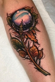 男生小腿上彩绘渐变简单线条星空元素植物花朵纹身图片