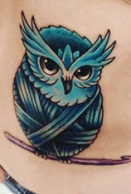 男生胸部彩绘渐变几何线条毛线球和猫头鹰纹身图片
