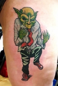 女生大腿上彩绘水彩素描创意有趣卡通纹身图片