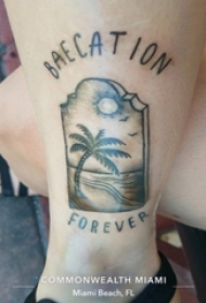 女生小腿上黑灰素描点刺技巧创意文艺唯美椰树纹身图片