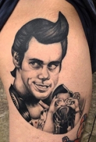 男生小腿上黑灰素描点刺技巧创意男生人物纹身图片