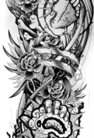 黑灰素描点刺技巧霸气经典图腾纹身手稿