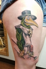 女生大腿上彩绘水彩素描创意鸭子卡通纹身图片