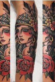男生手臂上彩绘水彩素描文艺唯美女生人物纹身图片
