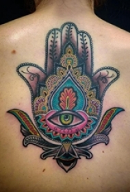 女生背部彩绘水彩素描文艺经典吉祥法蒂玛之手纹身图片