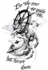 黑灰素描创意精致海军风船锚纹身手稿