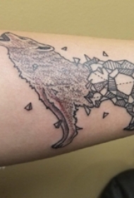 男生手臂上黑色点刺几何简单线条小动物狼纹身图片