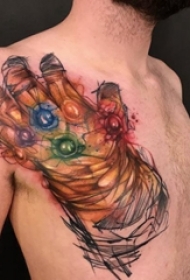 男生胸部彩绘水彩素描创意经典霸气纹身图片
