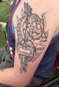 男生手臂上黑色线条创意有趣简单纹身图片