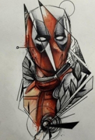 红黑素描创意霸气动漫卡通经典人物纹身手稿