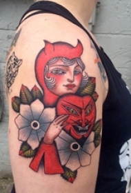 女生手臂上彩绘水彩素描文艺唯美女生人物纹身图片