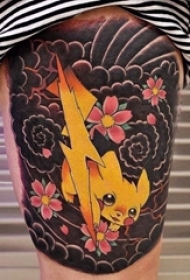 女生大腿上彩绘水彩素描可爱卡通纹身图片